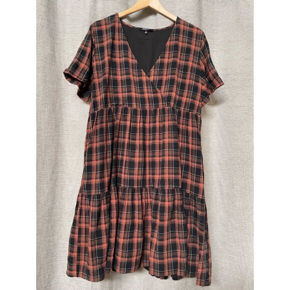 Madewell Plaid Faux-Wrap Short-Sleeve Tiered Mini Dress - Picture 5 of 8
